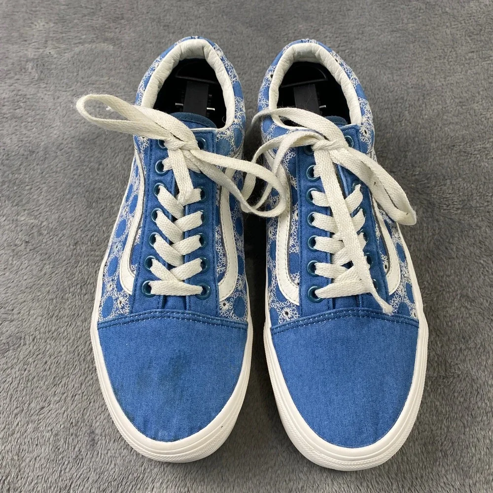 Vans Old Skool‎ Stacked Unisex 7/8.5 Blue Floral Embroidered Skater Sneakers